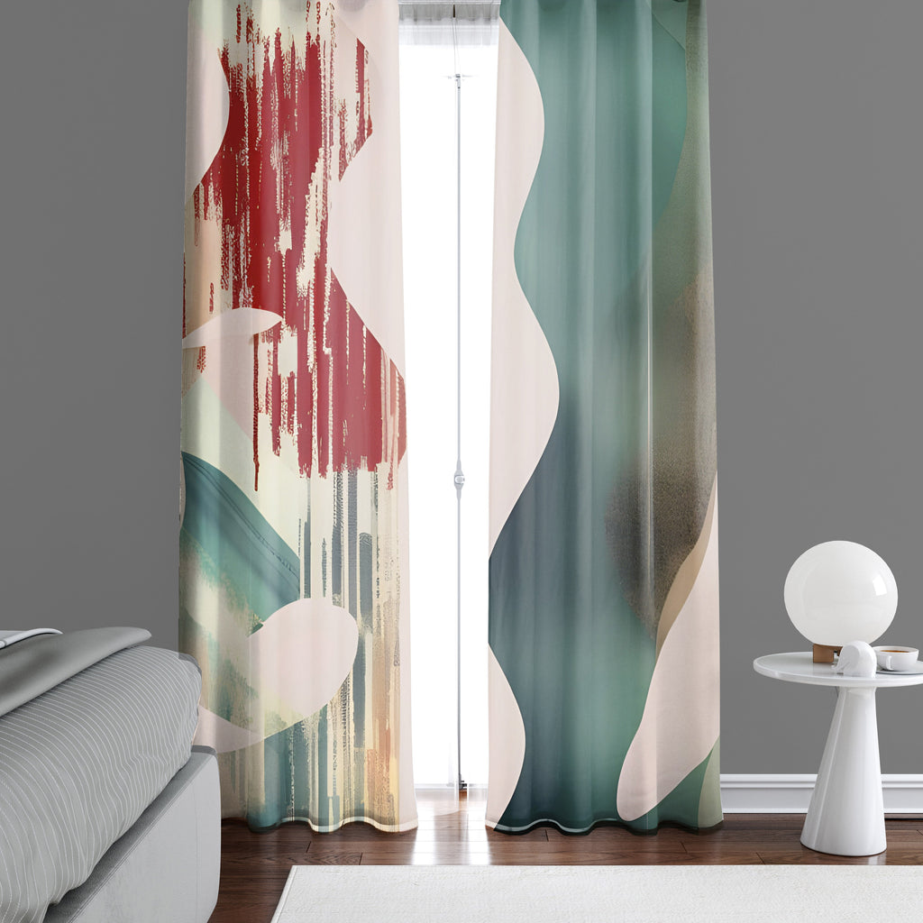 Abstract Window Curtains - Green and Red Floral Swirl - Deja Blue Studios