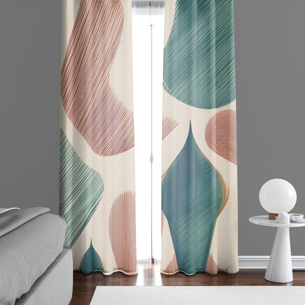 Dotted Abstract Window Curtains - Green and Coral Textured Dot - Deja Blue Studios