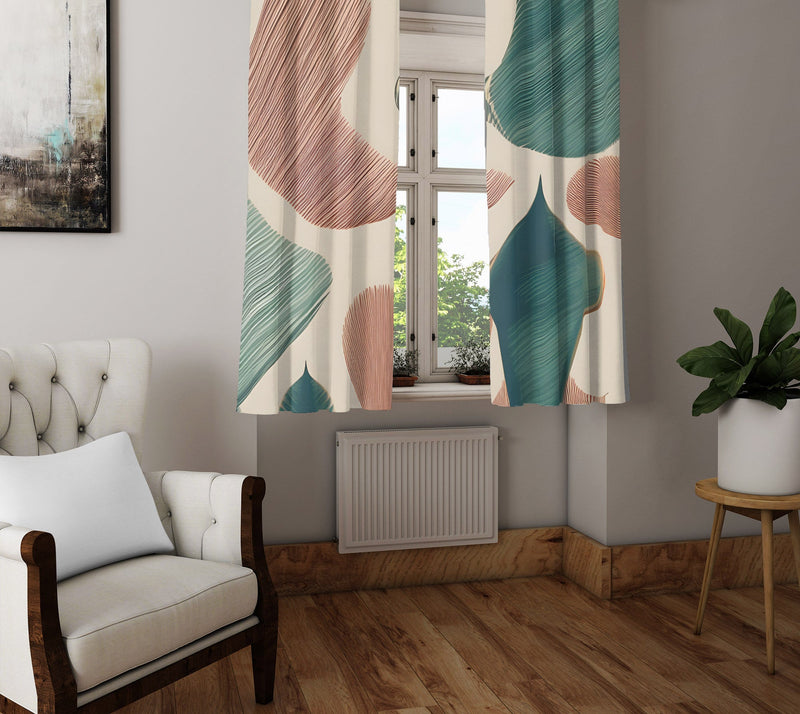 Dotted Abstract Window Curtains - Green and Coral Textured Dot - Deja Blue Studios