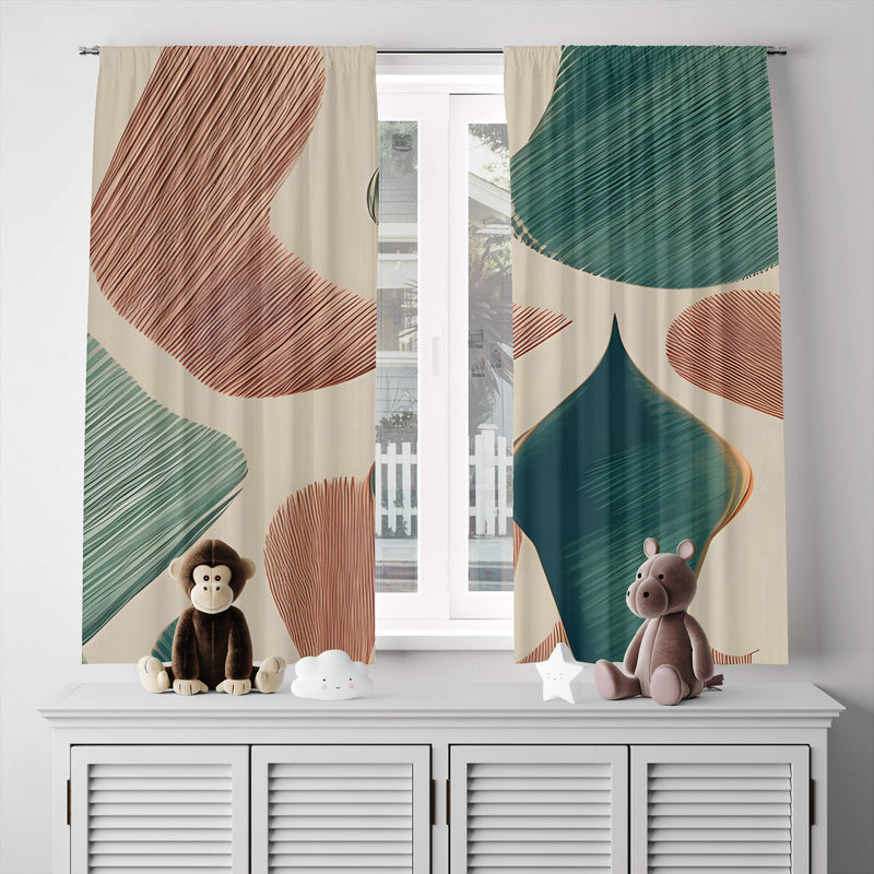 Dotted Abstract Window Curtains - Green and Coral Textured Dot - Deja Blue Studios
