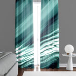 Striped Abstract Window Curtain - Green and White Ocean Wave - Deja Blue Studios