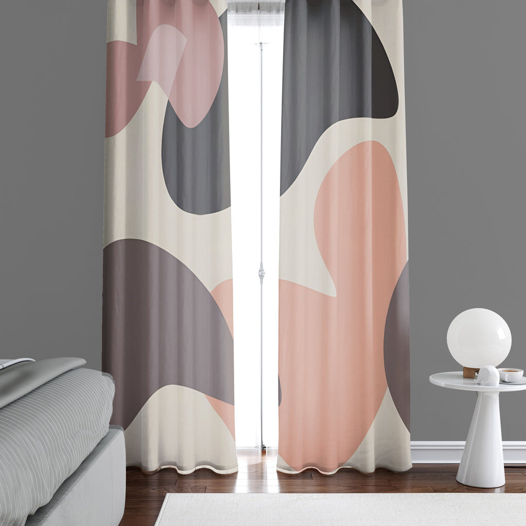 Neutral Geometric Window Curtain - Tan and Brown Spotted Dots - Deja Blue Studios
