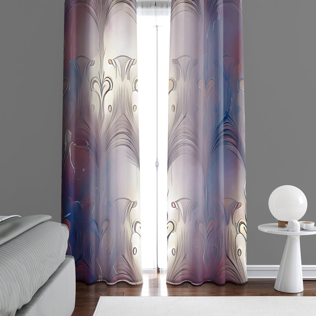 Abstract Demask Window Curtain - Embossed Pink and Blue Demask - Deja Blue Studios