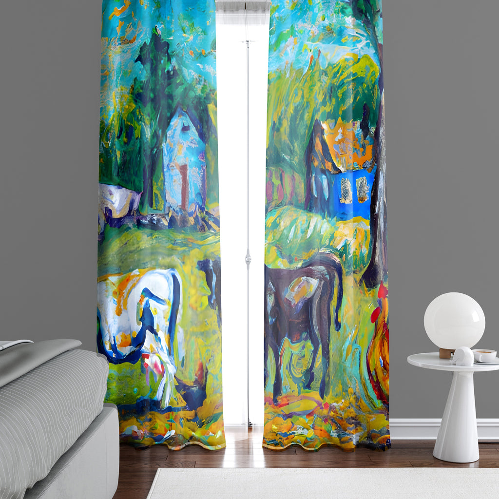 Watercolor Window Curtain - A Day on the Farm - Deja Blue Studios