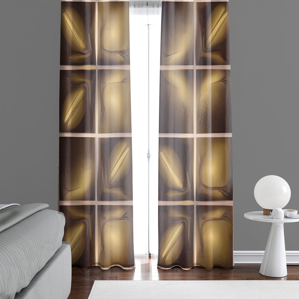 Checkered Window Curtain - Gold and Tan Abstract - Deja Blue Studios