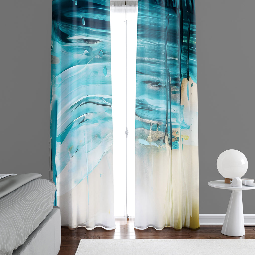 Nautical Window Curtain - Abstract Beachy Ocean Wave - Deja Blue Studios