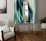 Abstract Window Curtain - Green and White Textured Feather - Deja Blue Studios