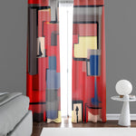 Abstract Window Curtain - Red and Blue Mid Century Modern Style - Deja Blue Studios