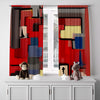 Abstract Window Curtain - Red and Blue Mid Century Modern Style - Deja Blue Studios