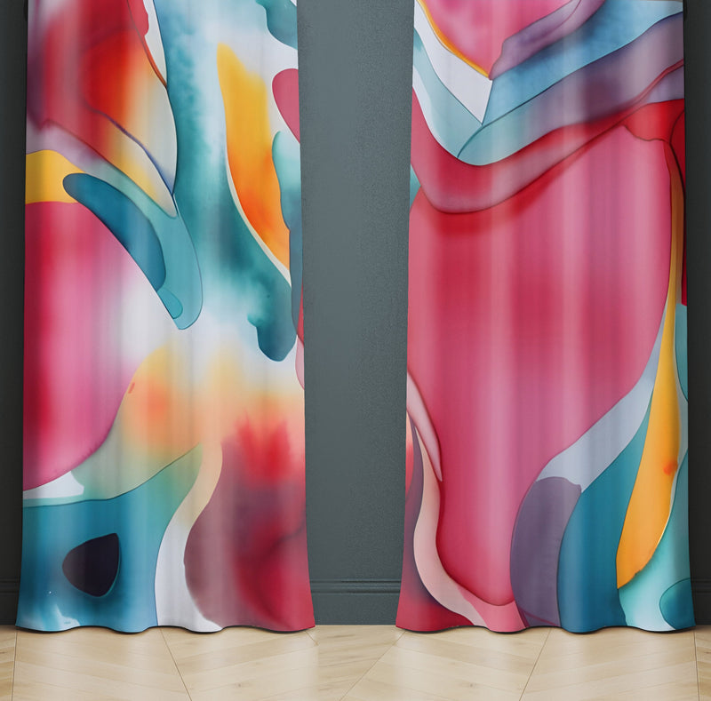 Abstract Window Curtain - Pink, Blue, and Orange Watercolor - Deja Blue Studios