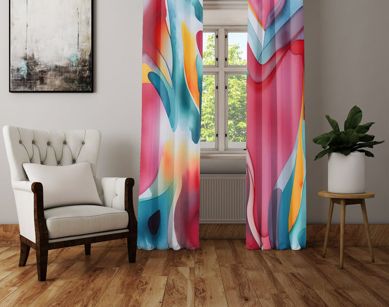 Abstract Window Curtain - Pink, Blue, and Orange Watercolor - Deja Blue Studios