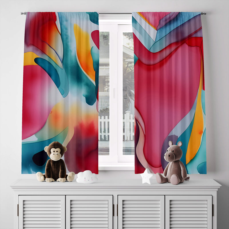 Abstract Window Curtain - Pink, Blue, and Orange Watercolor - Deja Blue Studios