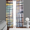 Striped Abstract Window Curtain - Blue, Yellow, and Black Hatched Pattern - Deja Blue Studios