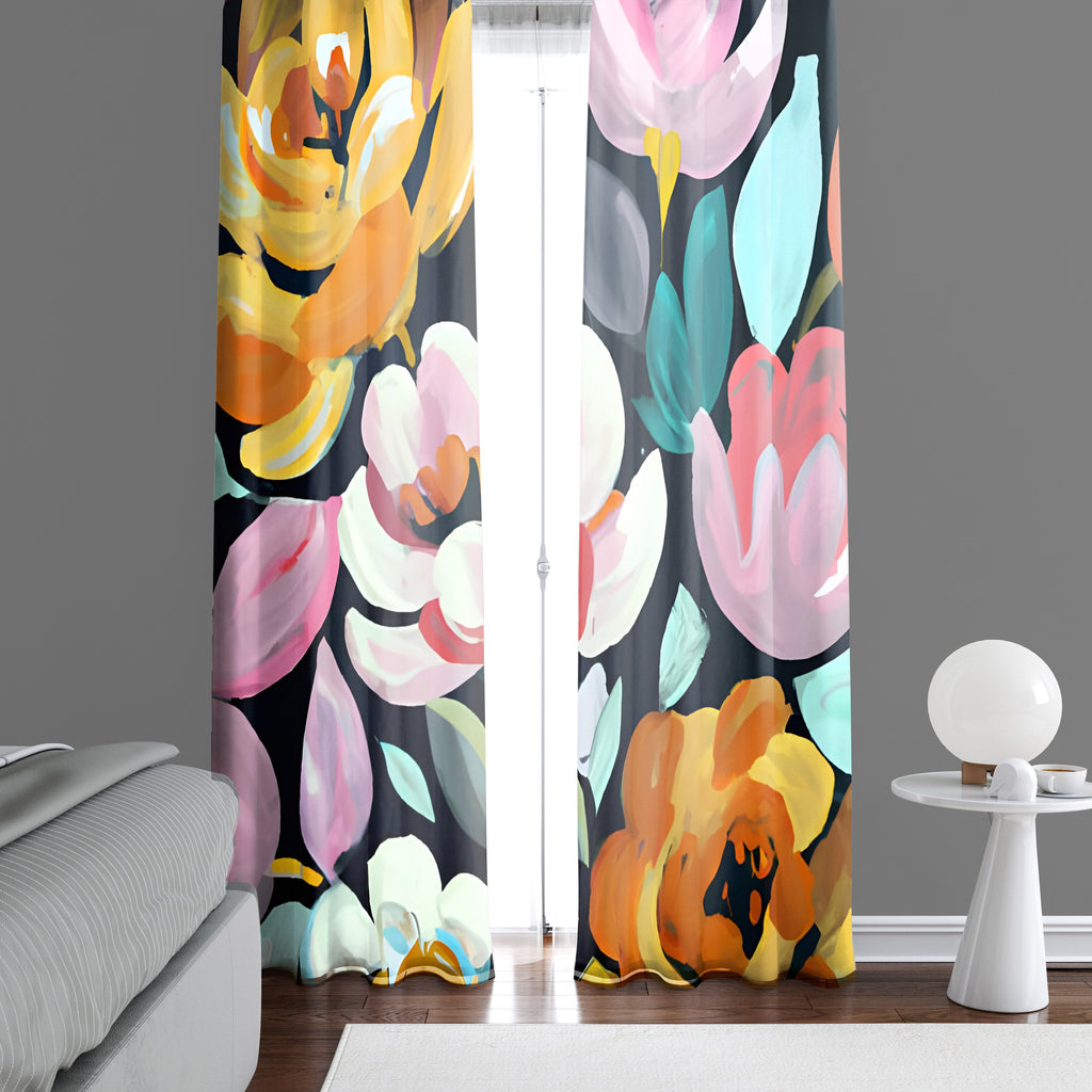 Floral Window Curtain - Painted Peonies - Deja Blue Studios