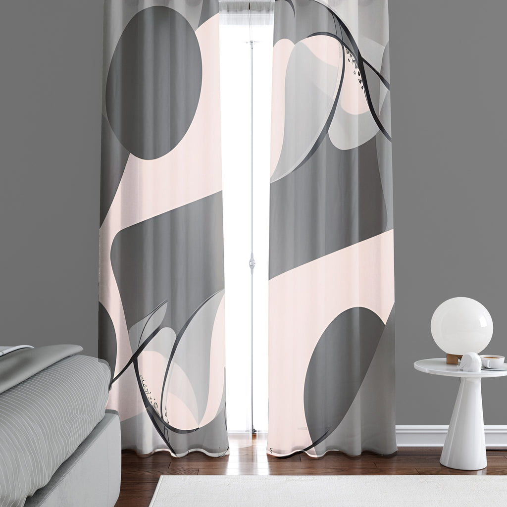 Abstract Window Curtain - Geometric Tan and Black - Deja Blue Studios