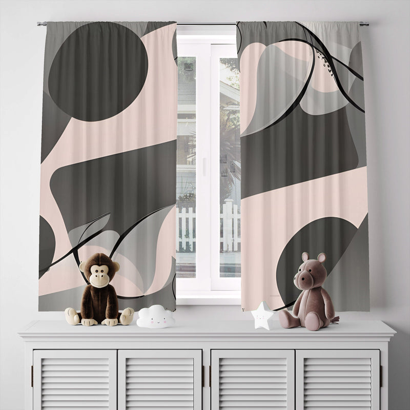 Abstract Window Curtain - Geometric Tan and Black - Deja Blue Studios