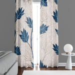 Chic Leaf Window Curtains - Blue and Brown Thin Stem Pattern - Deja Blue Studios