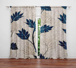 Chic Leaf Window Curtains - Blue and Brown Thin Stem Pattern - Deja Blue Studios