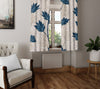 Chic Leaf Window Curtains - Blue and Brown Thin Stem Pattern - Deja Blue Studios