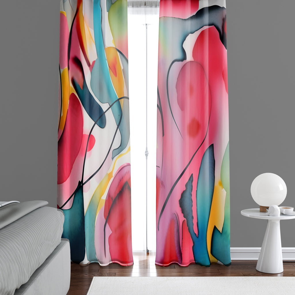 Multi Color Abstract Window Curtains - Maxiamlist Watercolor Style Design - Deja Blue Studios