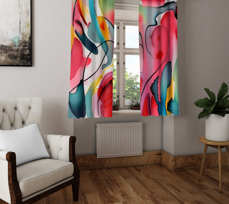 Multi Color Abstract Window Curtains - Maxiamlist Watercolor Style Design - Deja Blue Studios