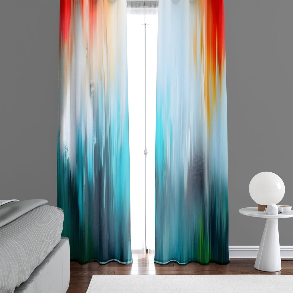 Abstract Ombre Window Curtains - Blue, White and Red Weathered Style Design - Deja Blue Studios