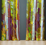 Abstract Stripes Window Curtains - Rustic Abstract Green and Yellow Forest Print - Deja Blue Studios