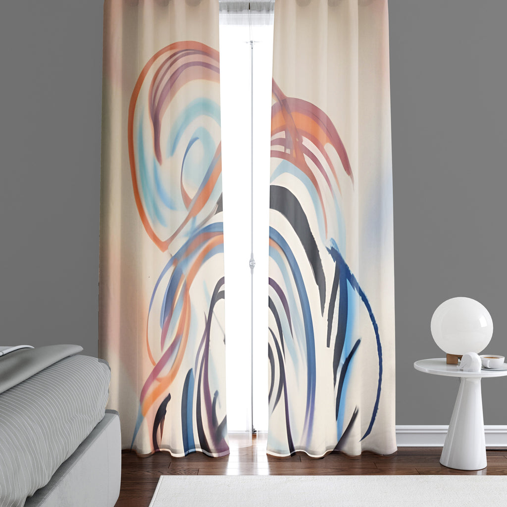 Chic Abstract Window Curtains - Beige and Blue Abstract Color Swirl - Deja Blue Studios