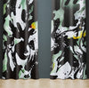 Abstract Window Curtains - Black, White and Green Color Swirl - Deja Blue Studios