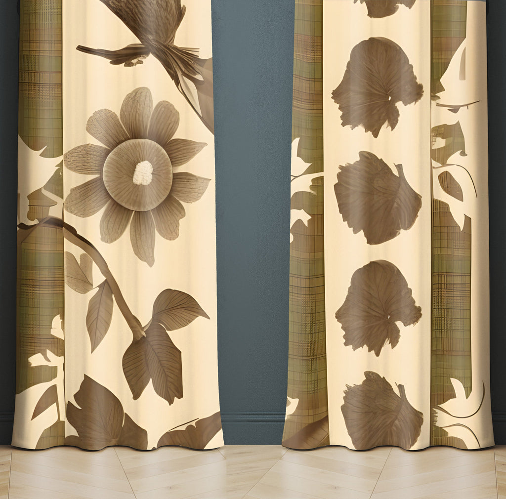 Abstract Country Chic Window Curtains - Brown and Beige Broken Patterns - Deja Blue Studios