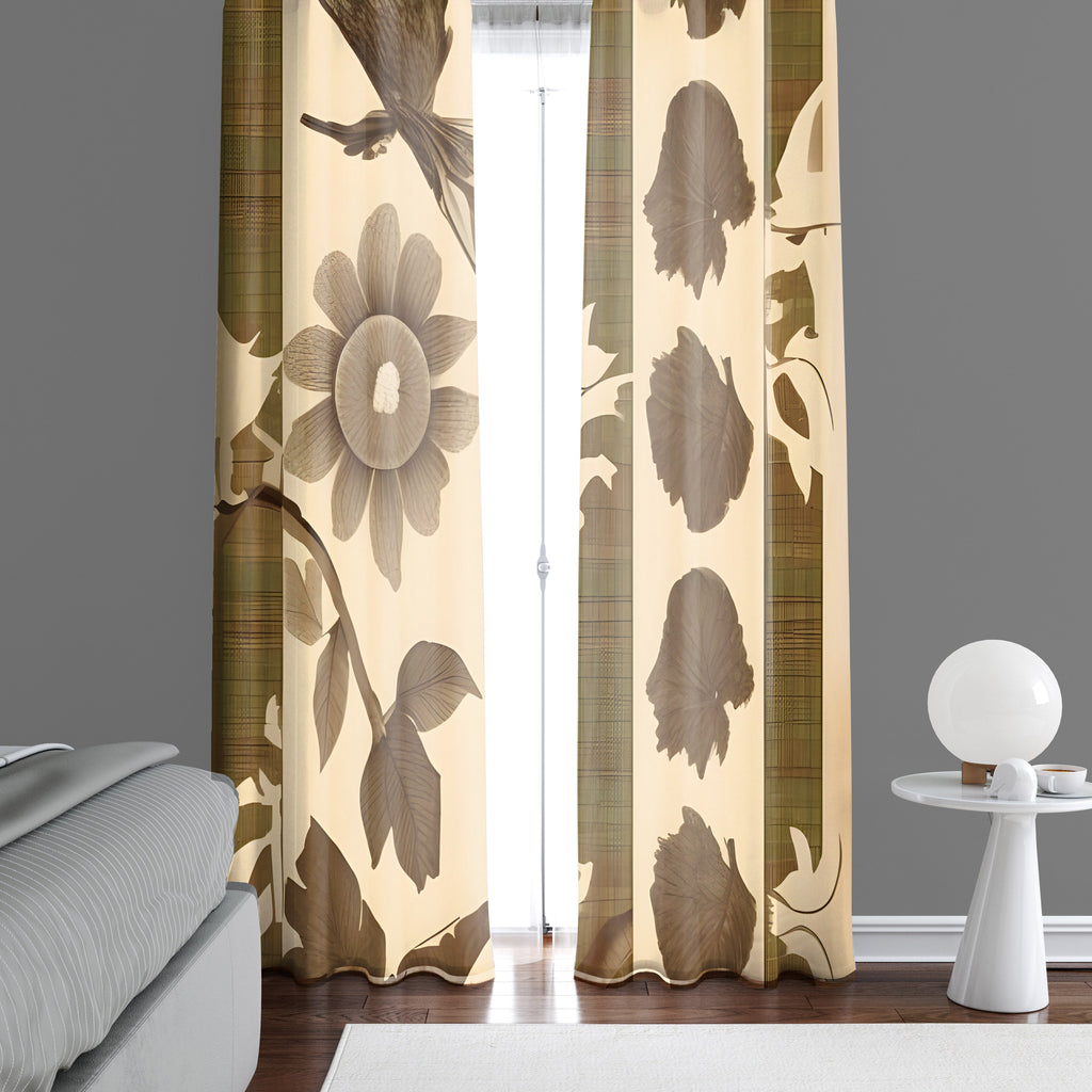 Abstract Country Chic Window Curtains - Brown and Beige Broken Patterns - Deja Blue Studios