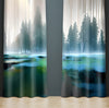 Watercolor Style Window Curtains - Weathered Grunge Blue and Gray Forest and Lake Print - Deja Blue Studios