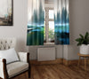 Watercolor Style Window Curtains - Weathered Grunge Blue and Gray Forest and Lake Print - Deja Blue Studios
