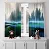 Watercolor Style Window Curtains - Weathered Grunge Blue and Gray Forest and Lake Print - Deja Blue Studios