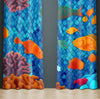 Fun Fish Window Curtains - Blue and Orange Surrealism Reef Design - Deja Blue Studios