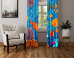 Fun Fish Window Curtains - Blue and Orange Surrealism Reef Design - Deja Blue Studios
