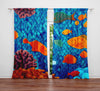 Fun Fish Window Curtains - Blue and Orange Surrealism Reef Design - Deja Blue Studios