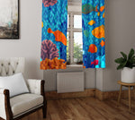 Fun Fish Window Curtains - Blue and Orange Surrealism Reef Design - Deja Blue Studios