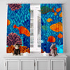 Fun Fish Window Curtains - Blue and Orange Surrealism Reef Design - Deja Blue Studios