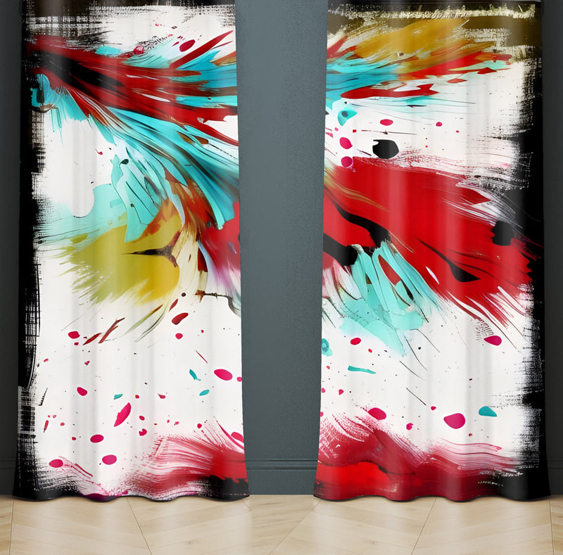 Abstract Window Curtains - Red, Yellow and Blue Fun Paint Splatter - Deja Blue Studios