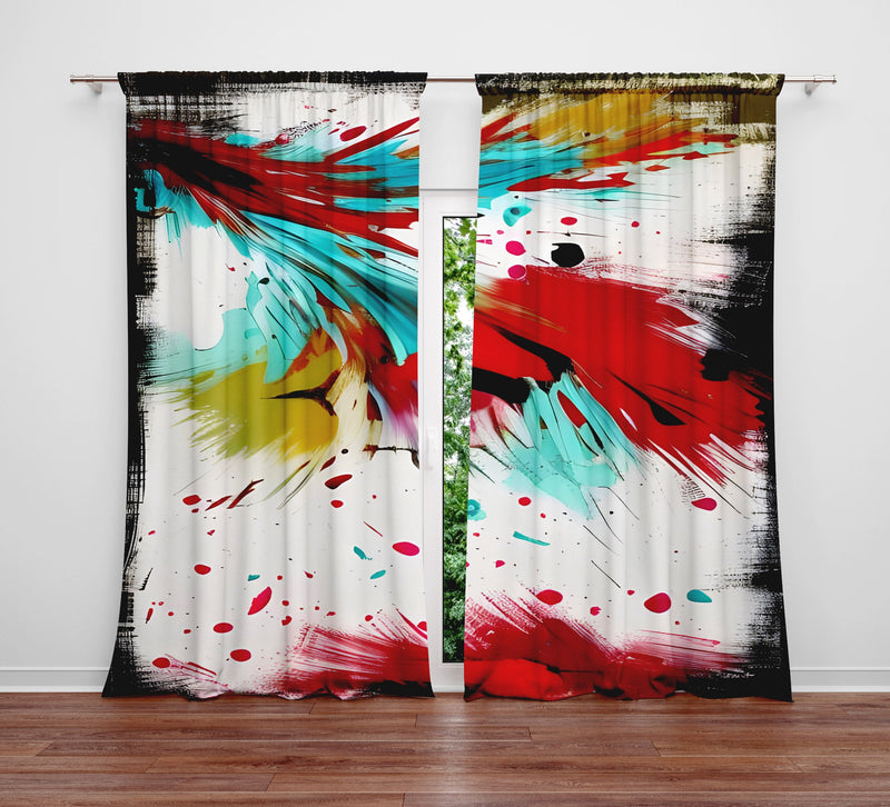 Abstract Window Curtains - Red, Yellow and Blue Fun Paint Splatter - Deja Blue Studios