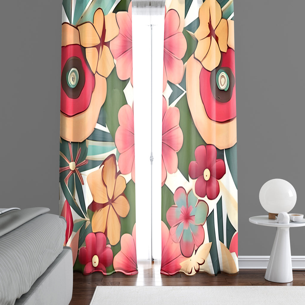 Floral Window Curtains - Chic Fun Pink and Yellow Print - Deja Blue Studios