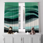 Abstract Window Curtains - Teal and White Layered Color Design - Deja Blue Studios