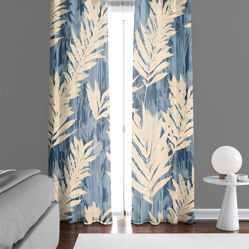 Country Chic Window Curtains - Blue and Beige Wheat Style Print - Deja Blue Studios