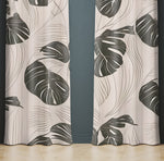 Floral Window Curtains - Beige and Green Sketch Monstera Print - Deja Blue Studios