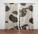 Floral Window Curtains - Beige and Green Sketch Monstera Print - Deja Blue Studios