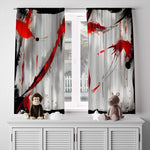 Abstract Window Curtains - Red, Black and Gray Grunge Style Design - Deja Blue Studios