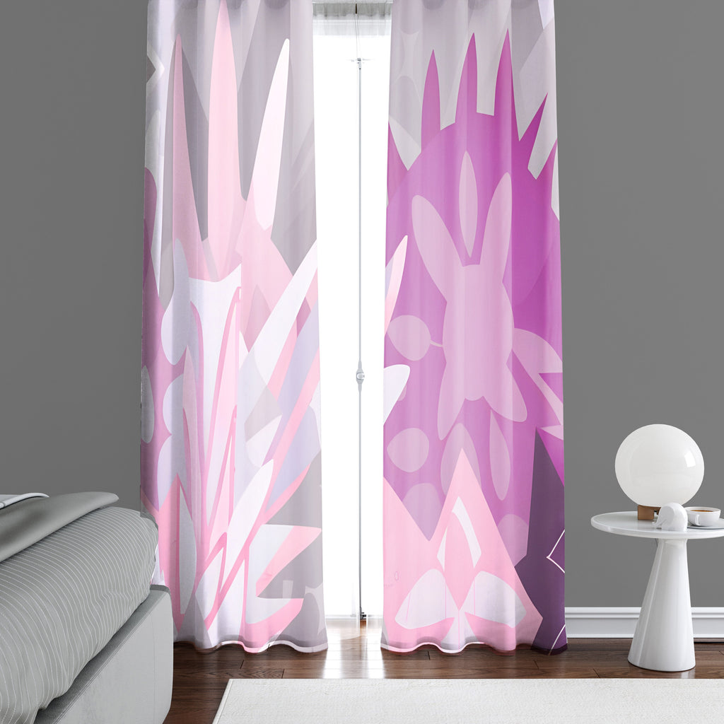 Abstract Window Curtains - Gray, Pink and Purple Spiky Shapes Print - Deja Blue Studios