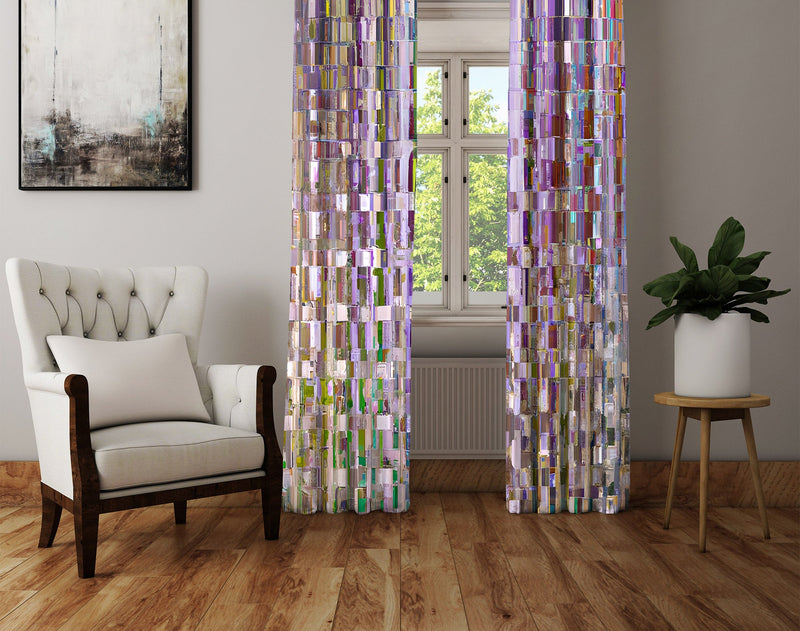 Abstract Window Curtains - Boho Purple Striped Pattern - Deja Blue Studios