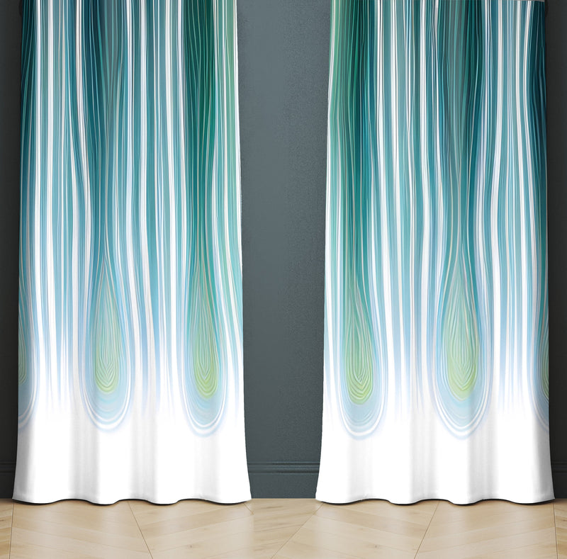 Abstract Striped Window Curtains - Blue, Green and Turquoise Wavy Pattern - Deja Blue Studios